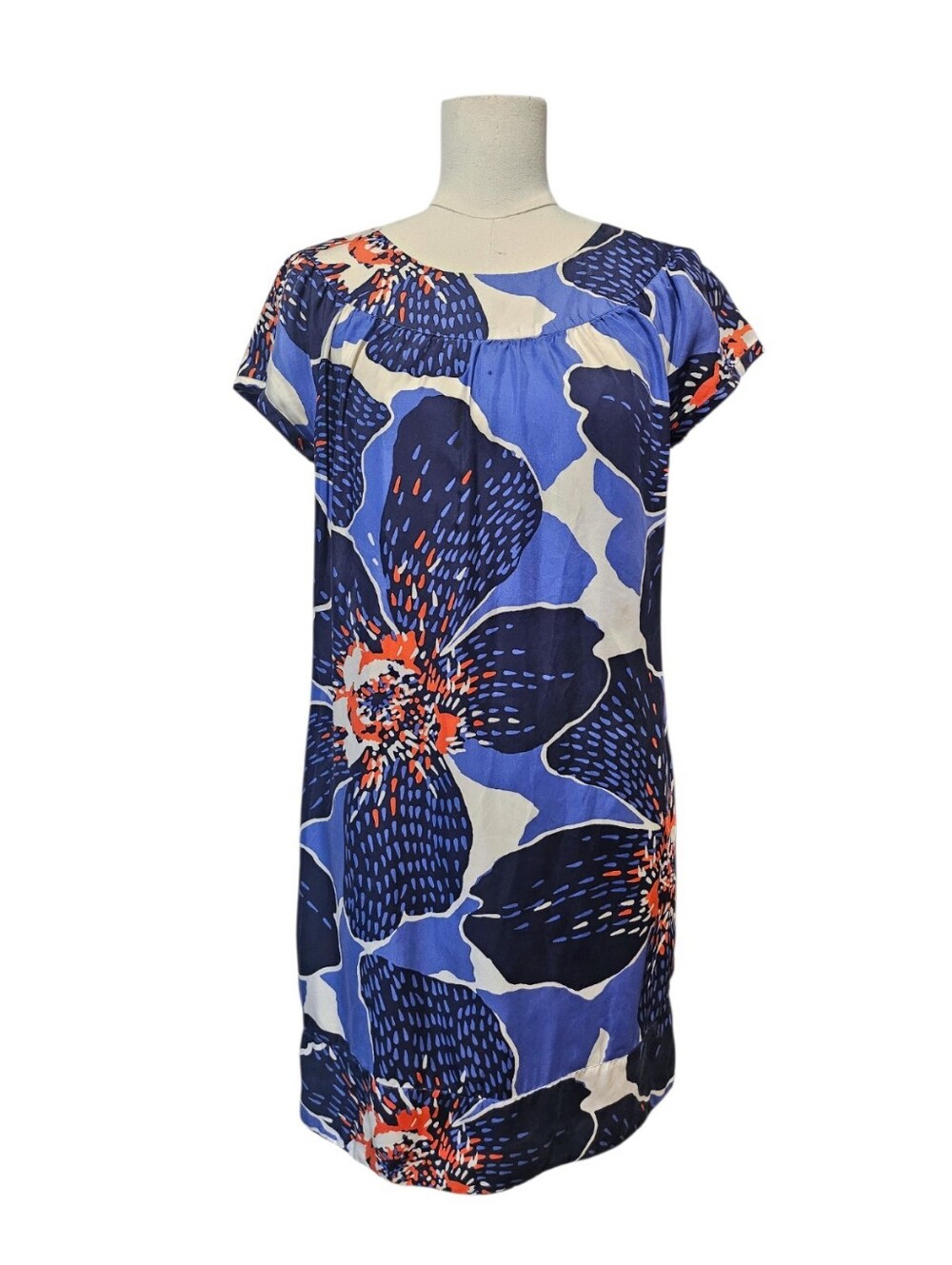 Victor Alfaro 100% Silk Navy Floral Shirt Dress Size 4